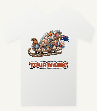 Aussie Seashell Christmas Sleigh Personalised Christmas T-Shirt and Hoodie