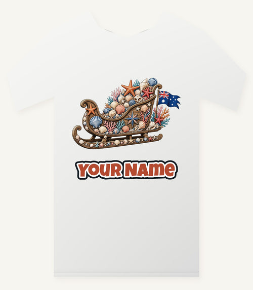 Aussie Seashell Christmas Sleigh Personalised Christmas T-Shirt and Hoodie