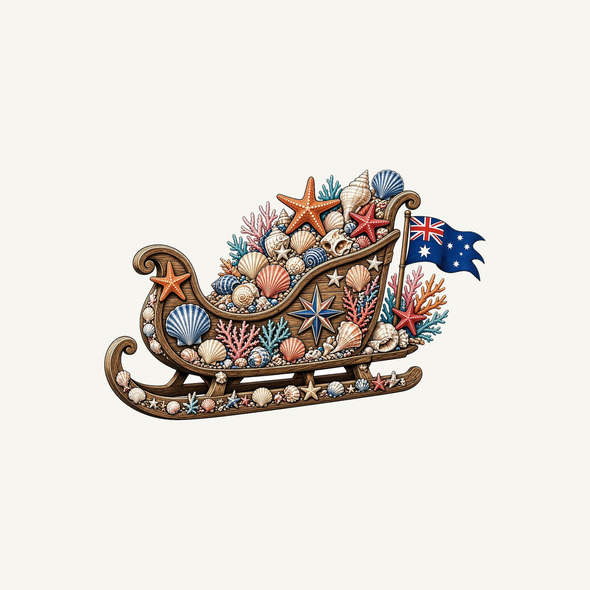 Aussie Seashell Christmas Sleigh Personalised Christmas T-Shirt and Hoodie