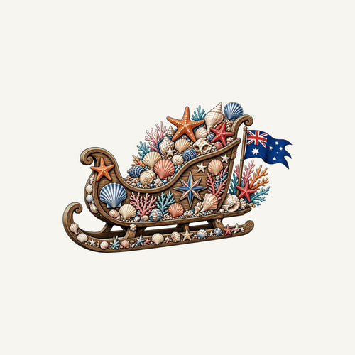 Aussie Seashell Christmas Sleigh Personalised Christmas T-Shirt and Hoodie