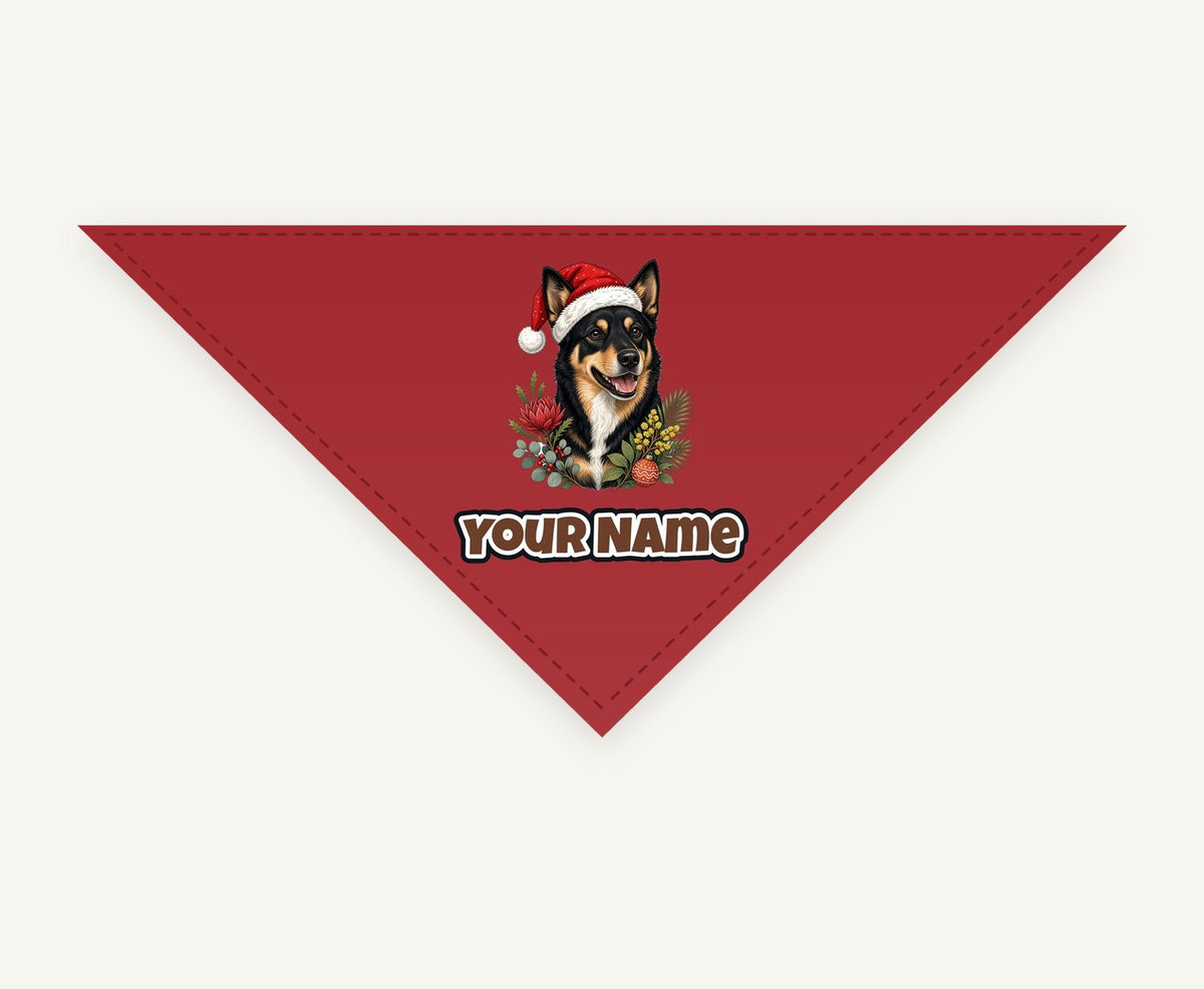 Australian Kelpie personalised Christmas pet bandana, tie-on style