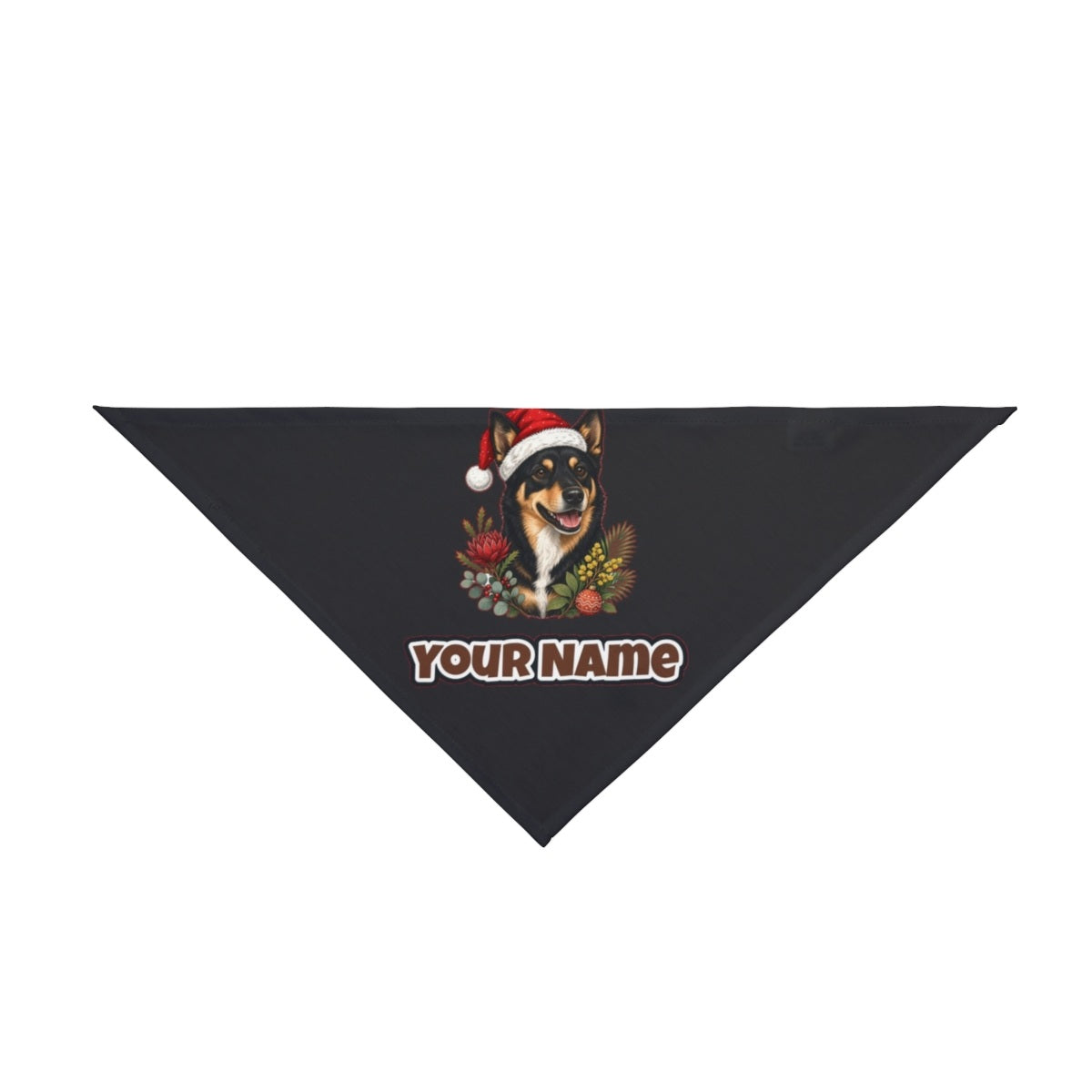 Australian Kelpie personalised Christmas pet bandana in black, tie-on style