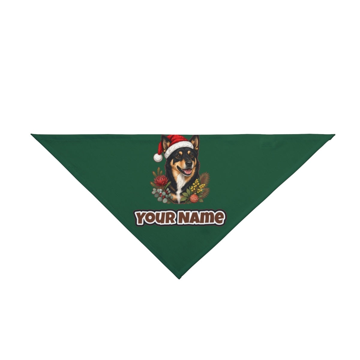 Australian Kelpie personalised Christmas pet bandana in green, tie-on style