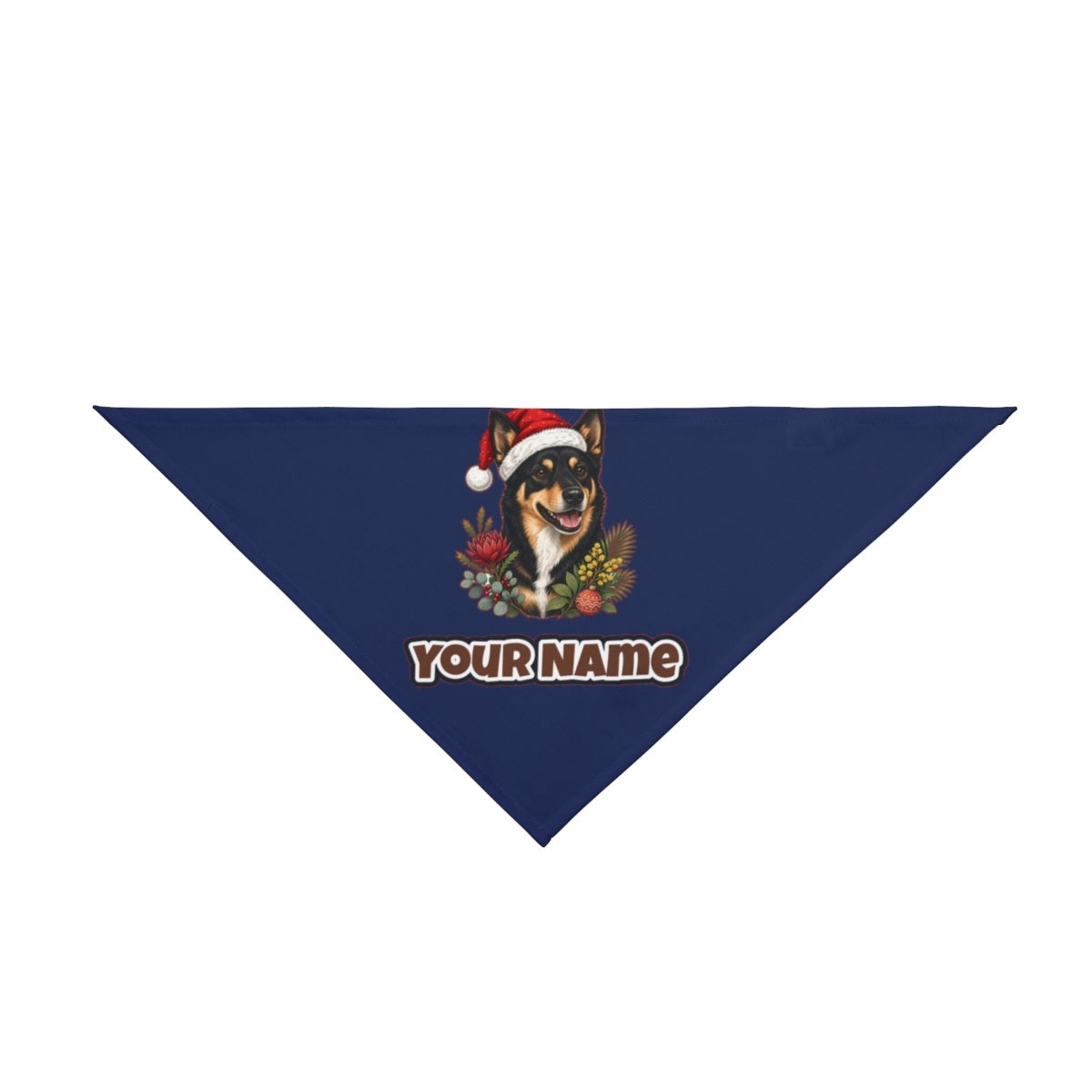 Australian Kelpie personalised Christmas pet bandana in navy, tie-on style