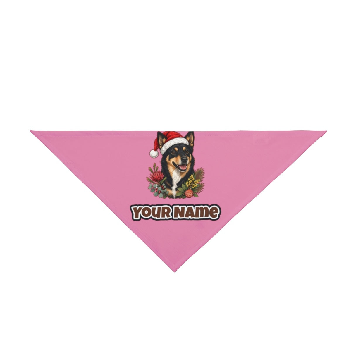 Australian Kelpie personalised Christmas pet bandana in pink, tie-on style