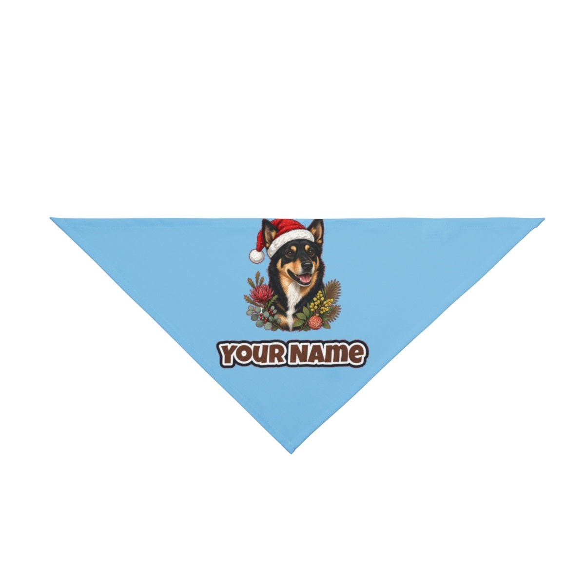 Australian Kelpie personalised Christmas pet bandana in sky blue, tie-on style