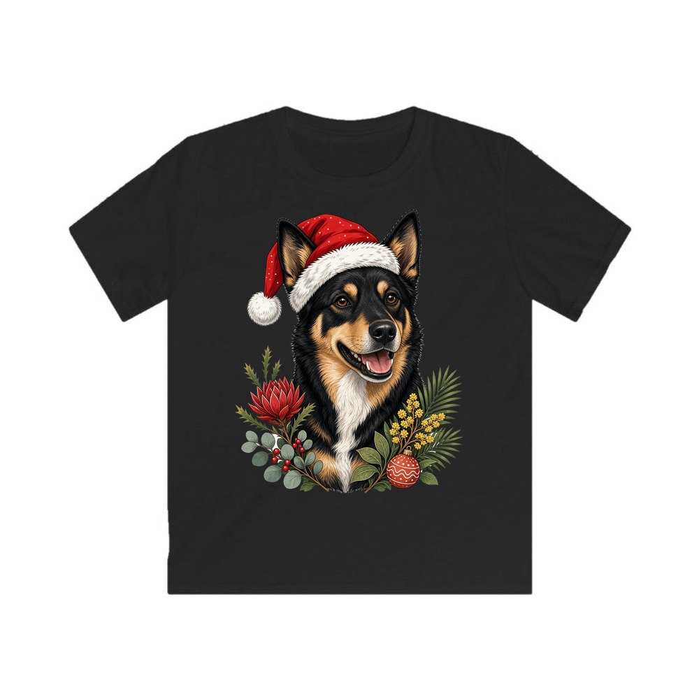 Australian Kelpie personalised kids Christmas tee in black
