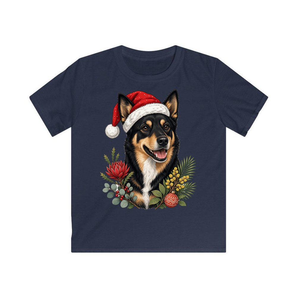 Australian Kelpie personalised kids Christmas tee in navy