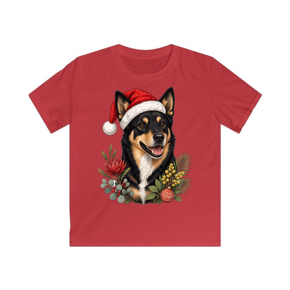 Australian Kelpie personalised kids Christmas tee in red