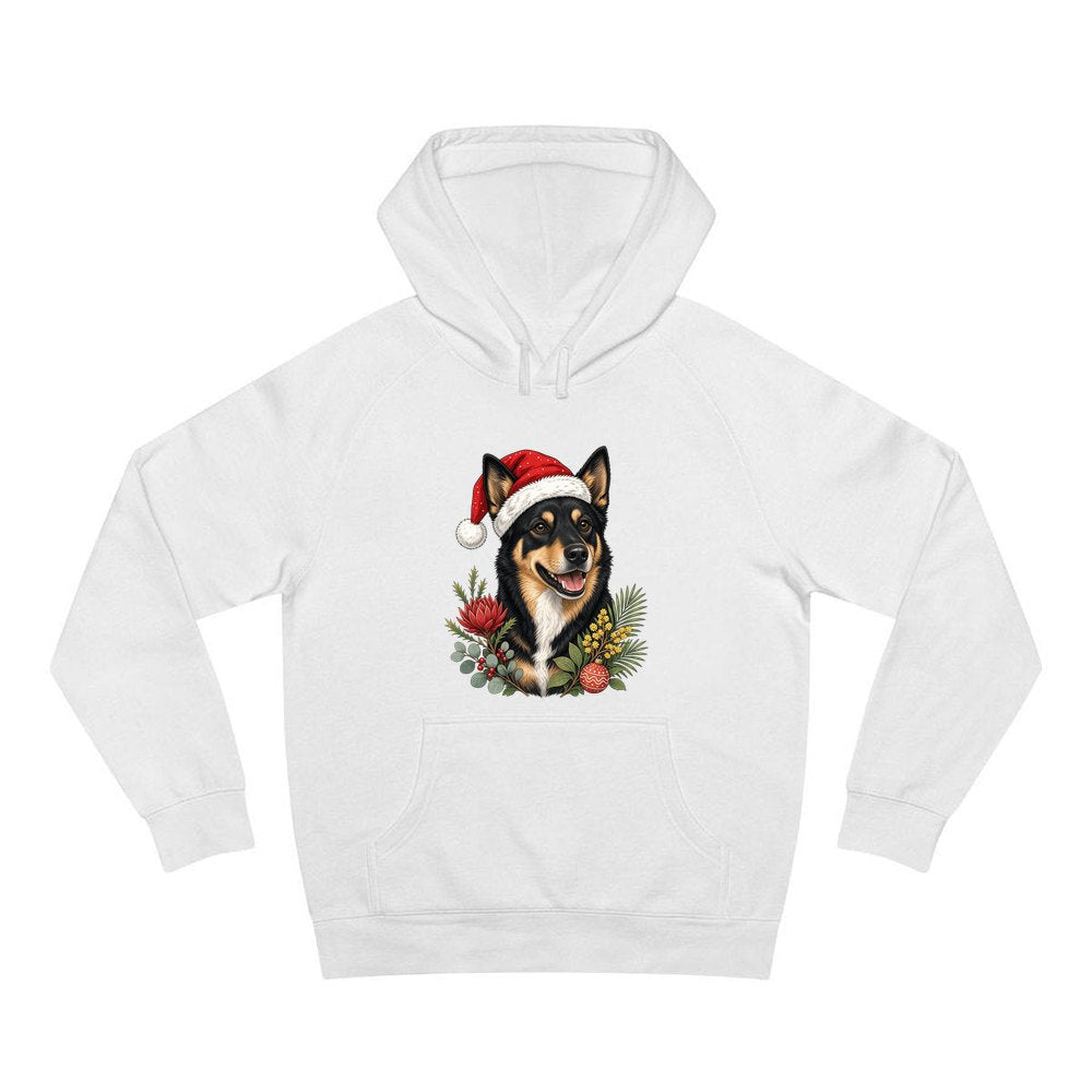 Australian Kelpie personalised Christmas hoodie in white