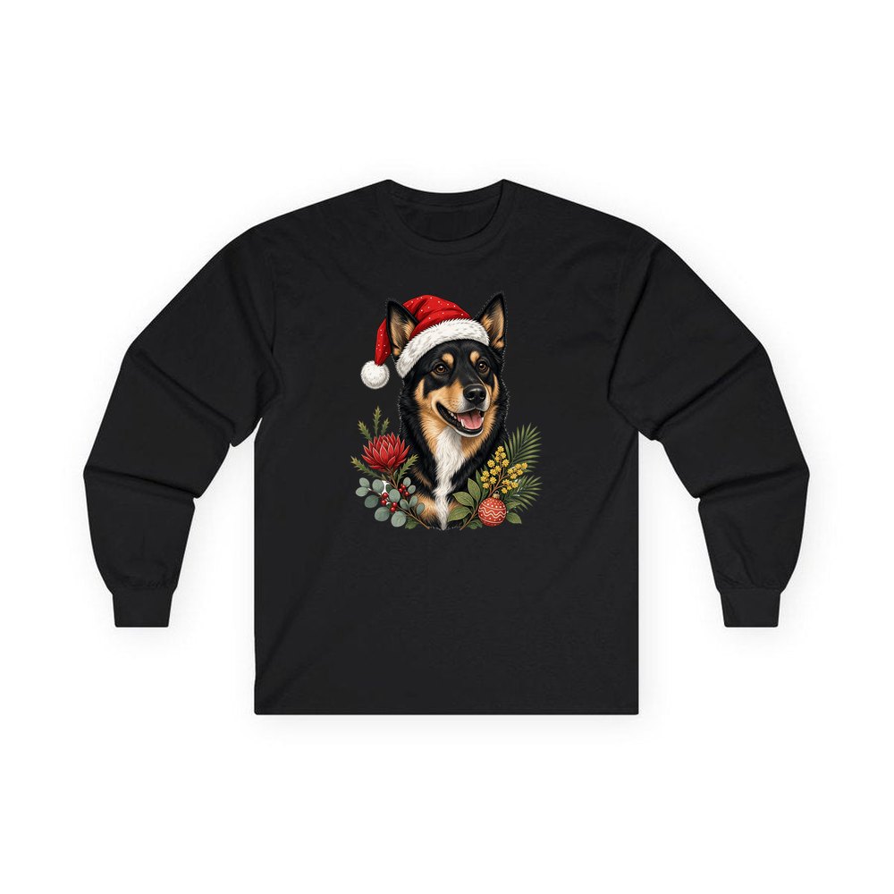 Australian Kelpie personalised long sleeve Christmas T-shirt in black