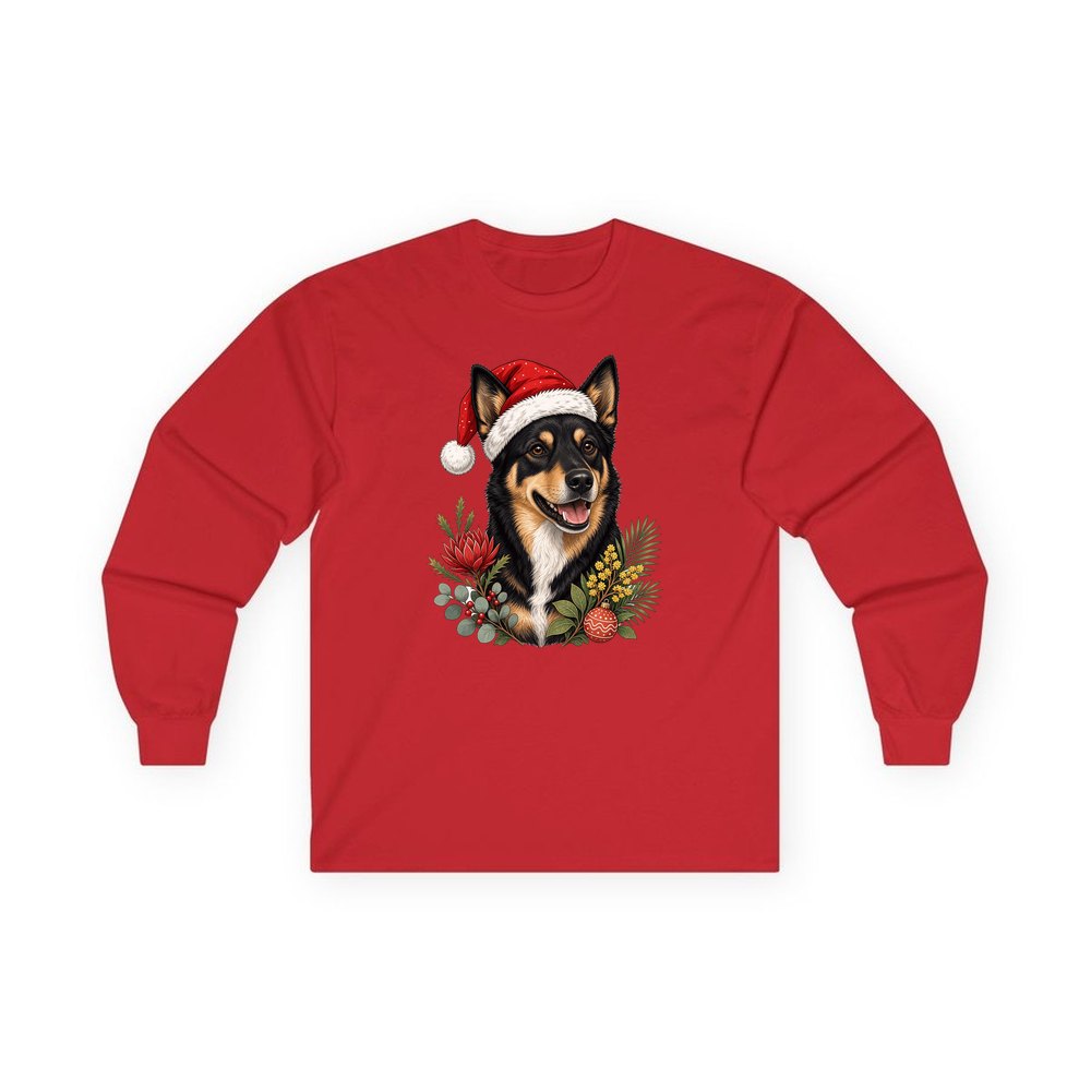 Australian Kelpie personalised long sleeve Christmas T-shirt in red