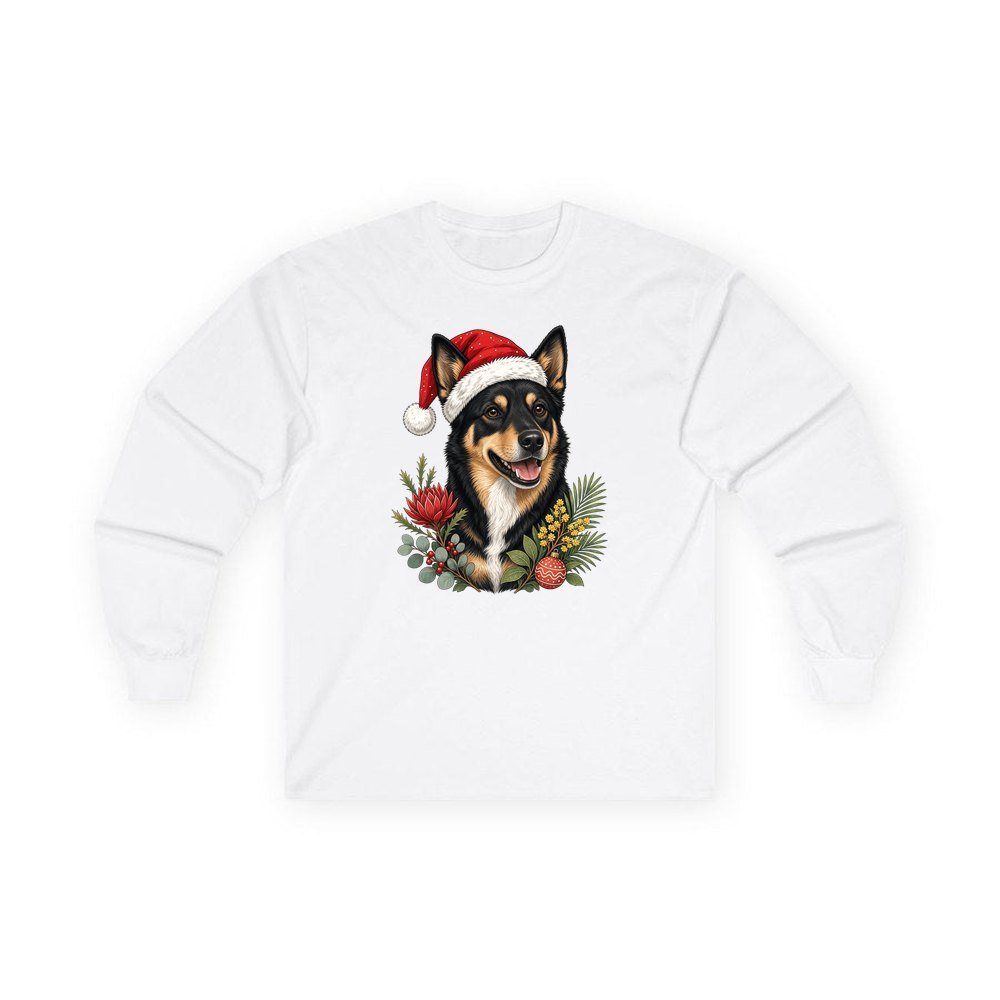 Australian Kelpie personalised long sleeve Christmas T-shirt in white