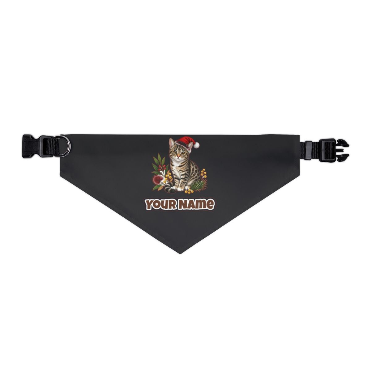 Australian Mist personalised Christmas pet bandana in black, collar with buckle