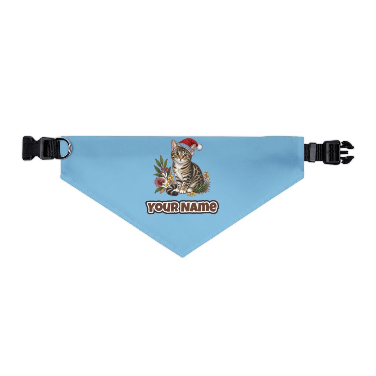Australian Mist personalised Christmas pet bandana in sky blue, collar with buckle