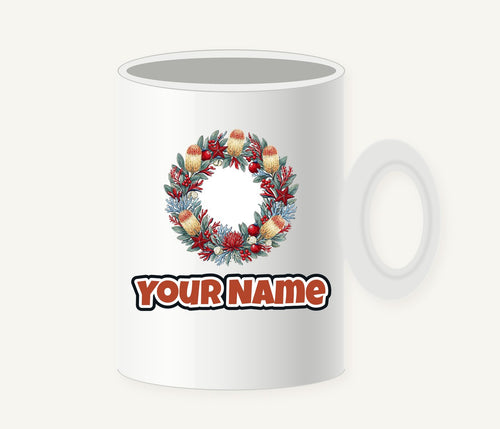 Australian Native Banksia Wreath Personalised Christmas Mug