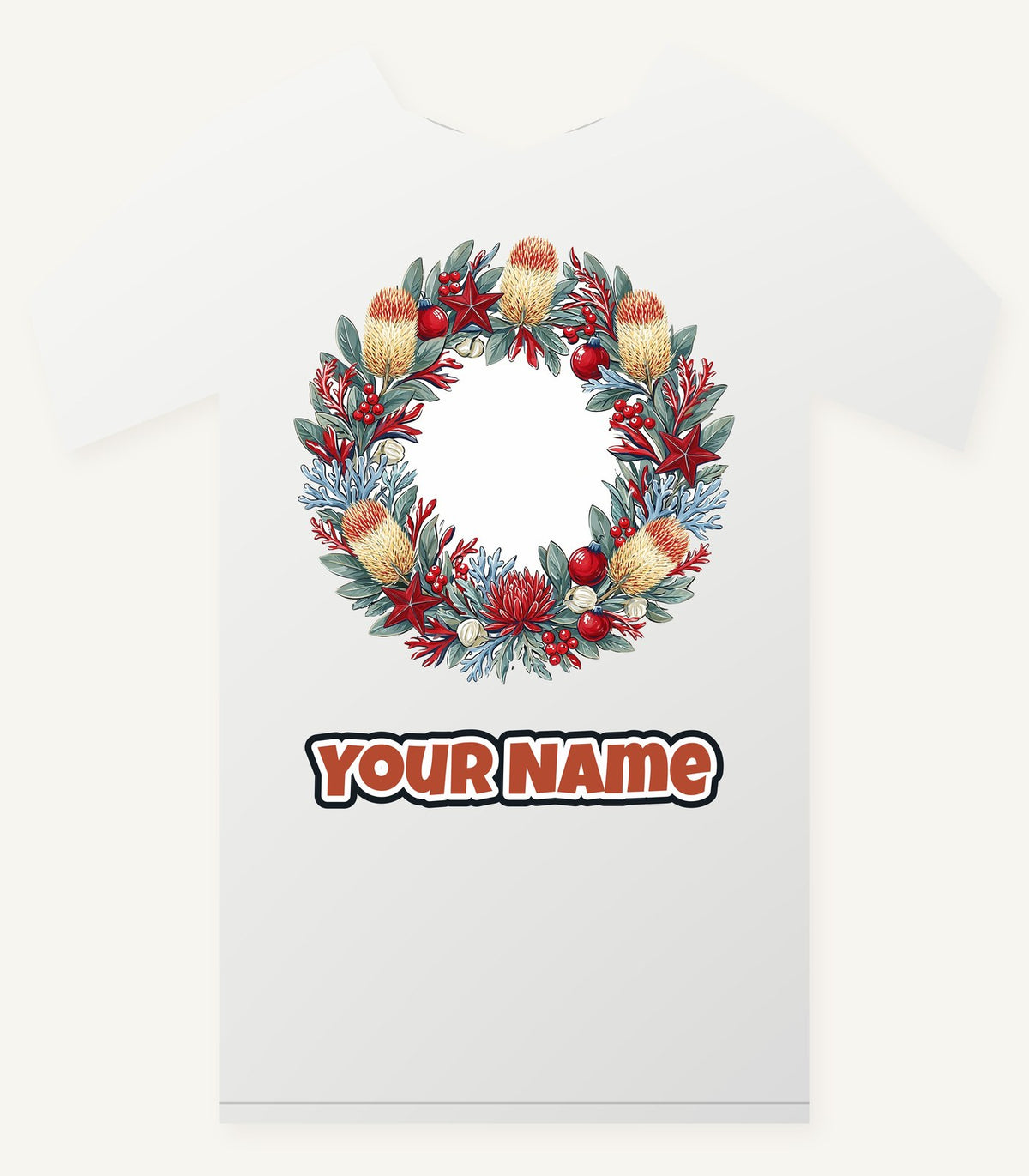 Australian Native Banksia Wreath Personalised Christmas T-Shirt and Hoodie