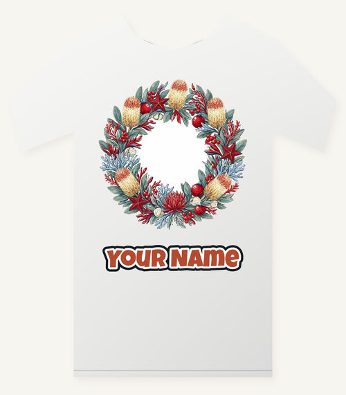 Australian Native Banksia Wreath Personalised Christmas T-Shirt and Hoodie