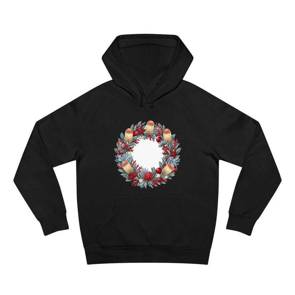 Australian Native Banksia Wreath personalised Christmas hoodie in black