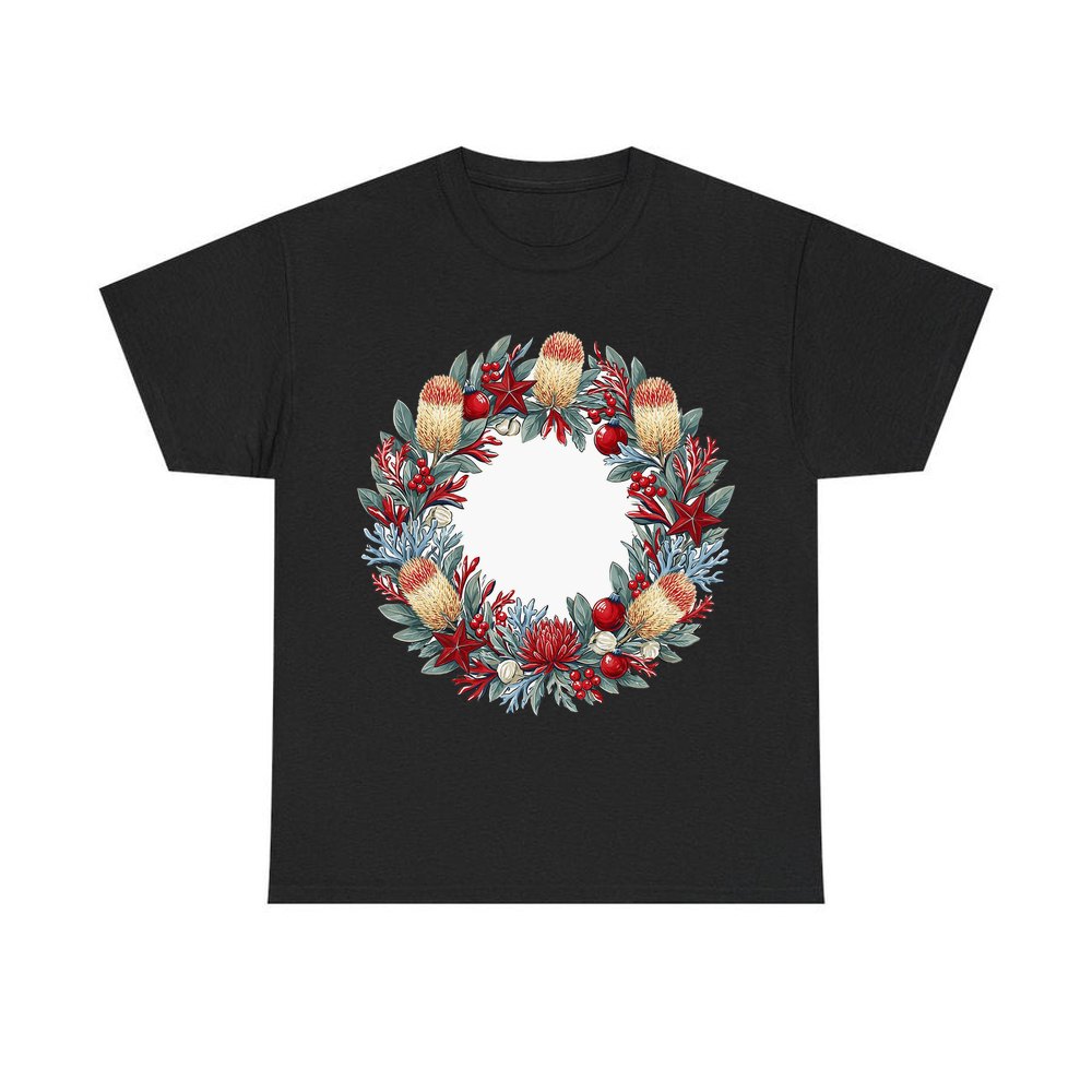 Australian Native Banksia Wreath personalised Christmas T-shirt in black
