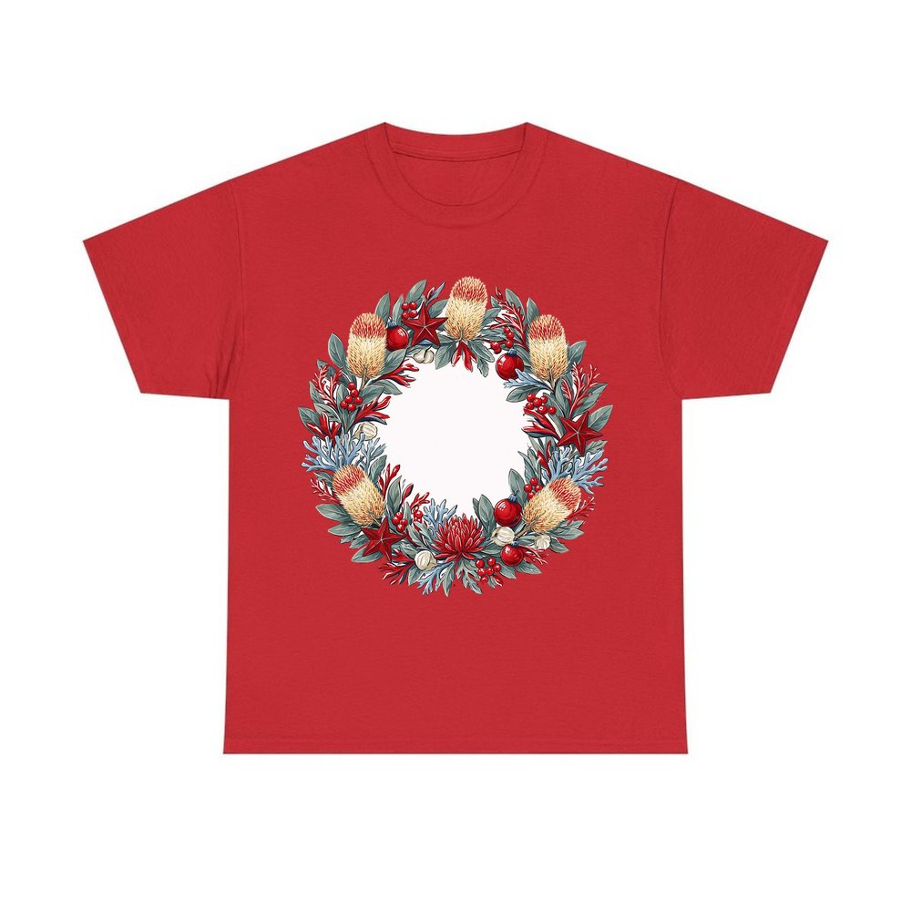 Australian Native Banksia Wreath personalised Christmas T-shirt in red