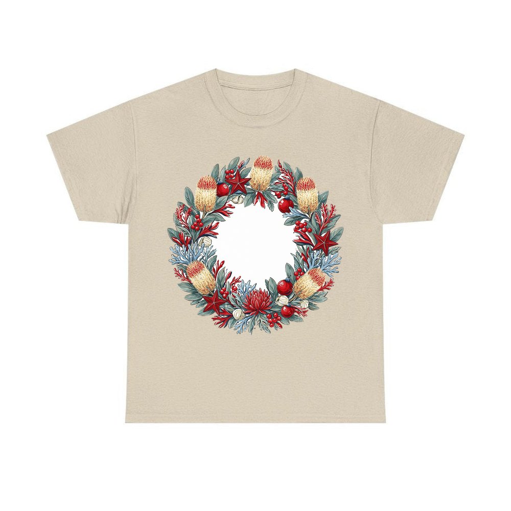 Australian Native Banksia Wreath personalised Christmas T-shirt in sand