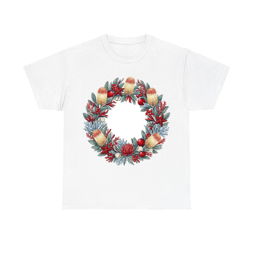 Australian Native Banksia Wreath personalised Christmas T-shirt in white