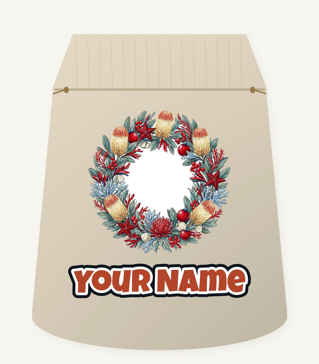 Australian Native Banksia Wreath Personalised Santa Sack