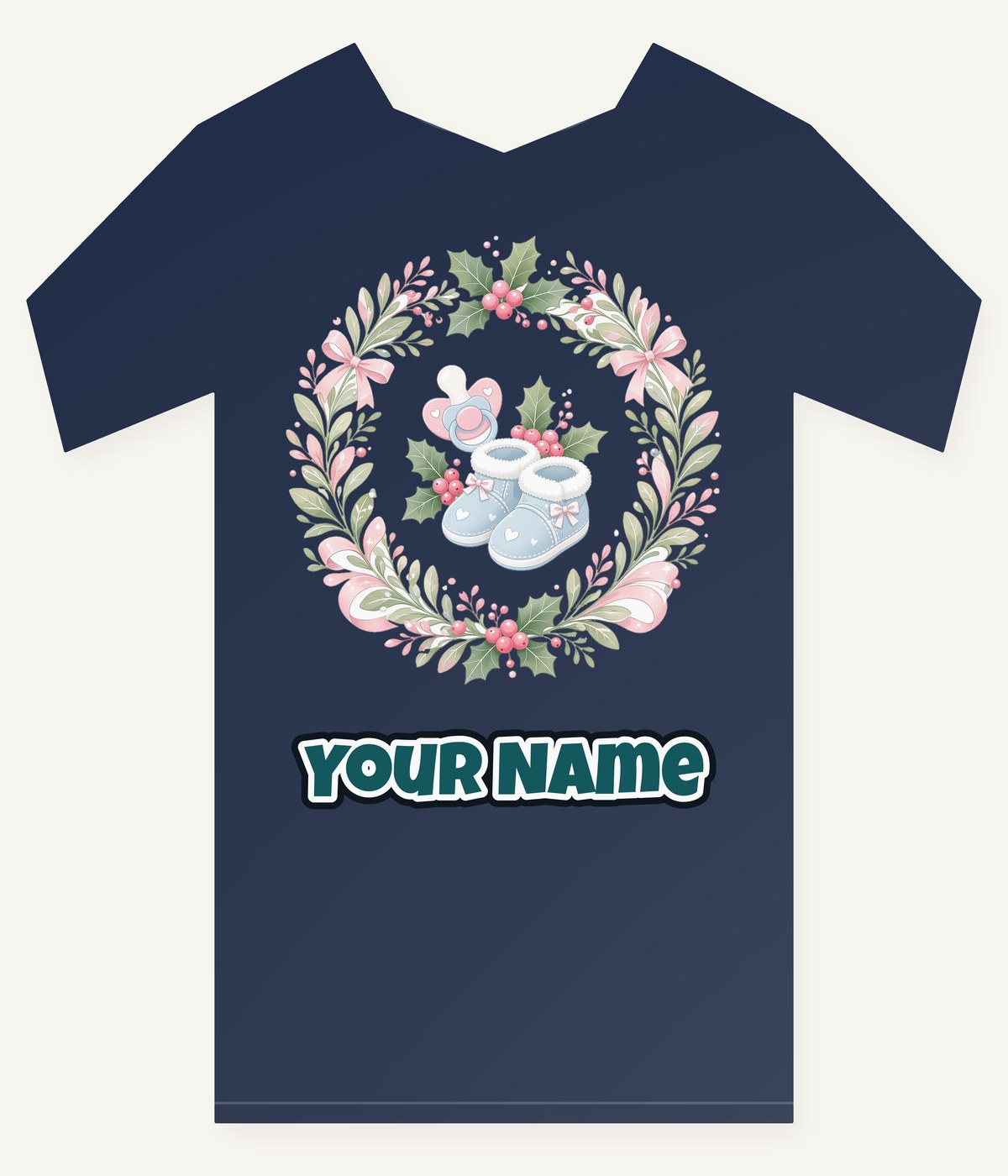 Baby Booties Holly Wreath Personalised Kids Tee and Baby Bodysuit