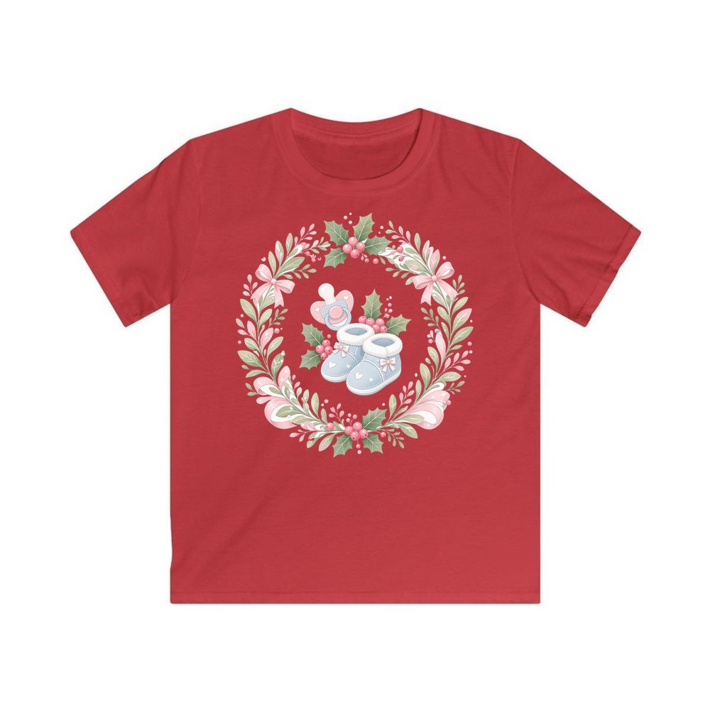 Baby Booties Holly Wreath personalised kids Christmas tee in red