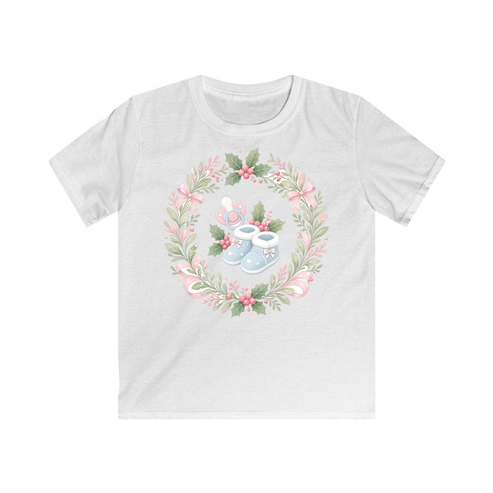 Baby Booties Holly Wreath personalised kids Christmas tee in white