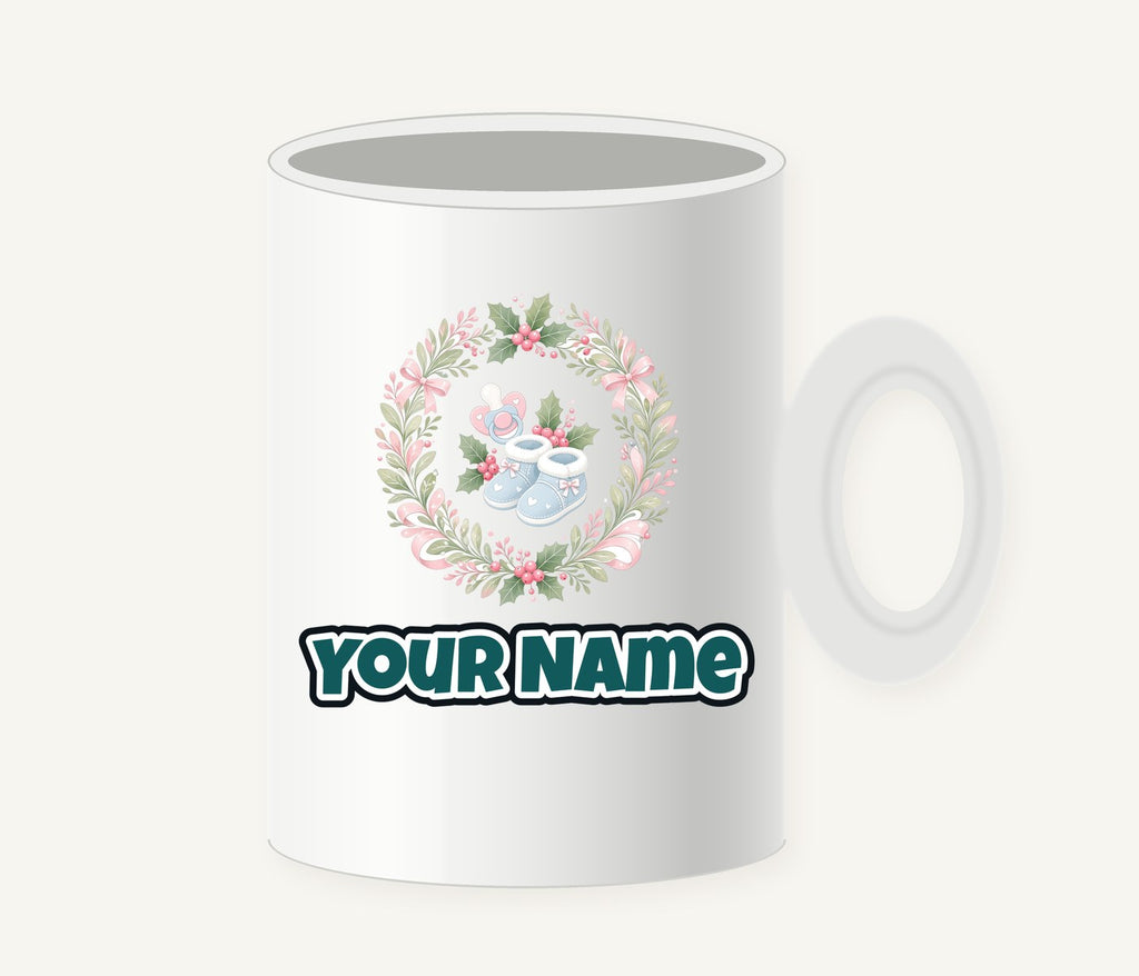 Baby Booties Holly Wreath Personalised Christmas Mug