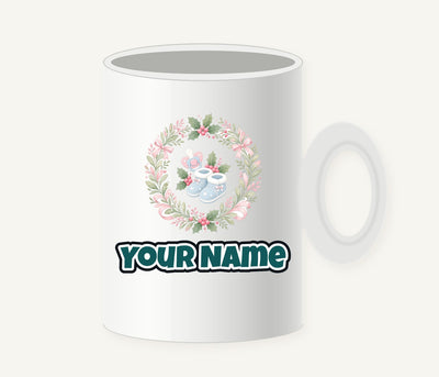 Baby Booties Holly Wreath Personalised Christmas Mug