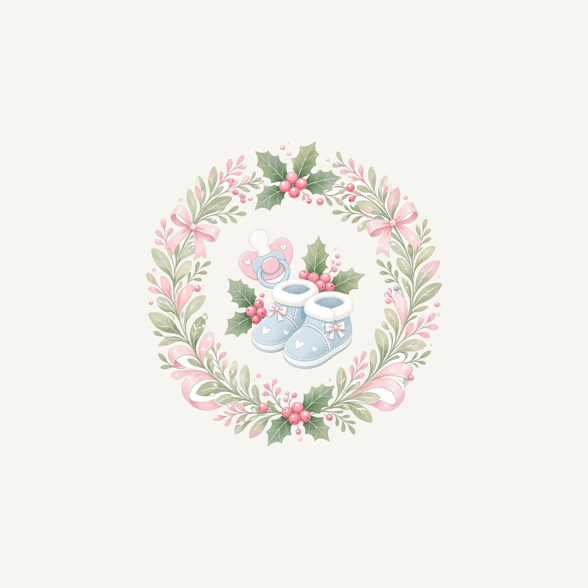 Baby Booties Holly Wreath Personalised Christmas Mug