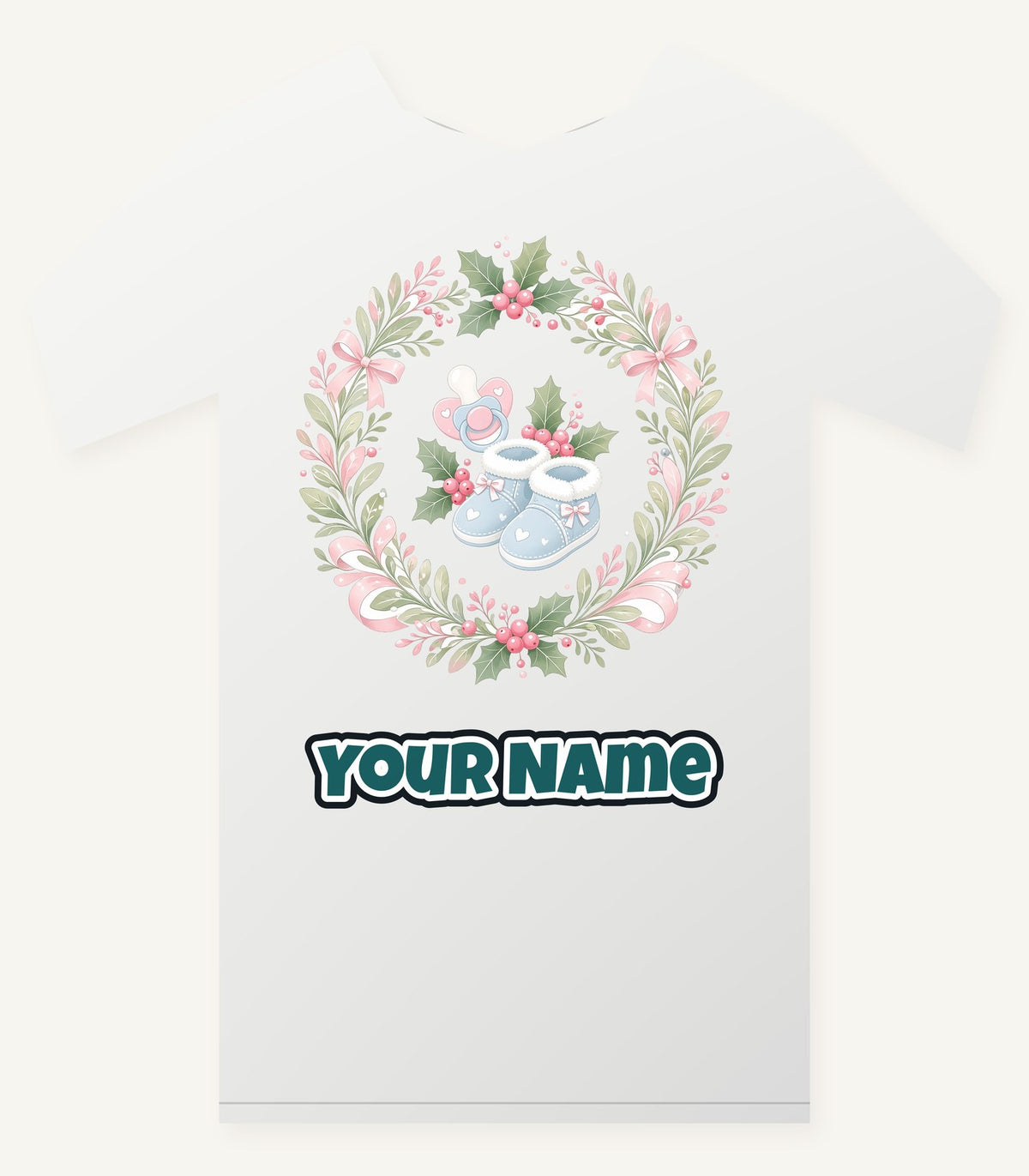 Baby Booties Holly Wreath Personalised Christmas T-Shirt and Hoodie