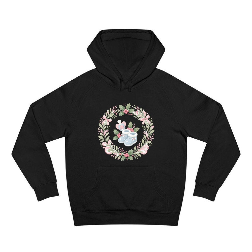 Baby Booties Holly Wreath personalised Christmas hoodie in black