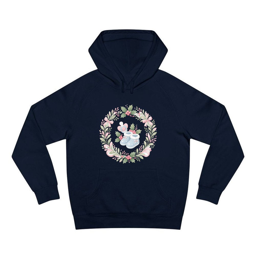 Baby Booties Holly Wreath personalised Christmas hoodie in navy