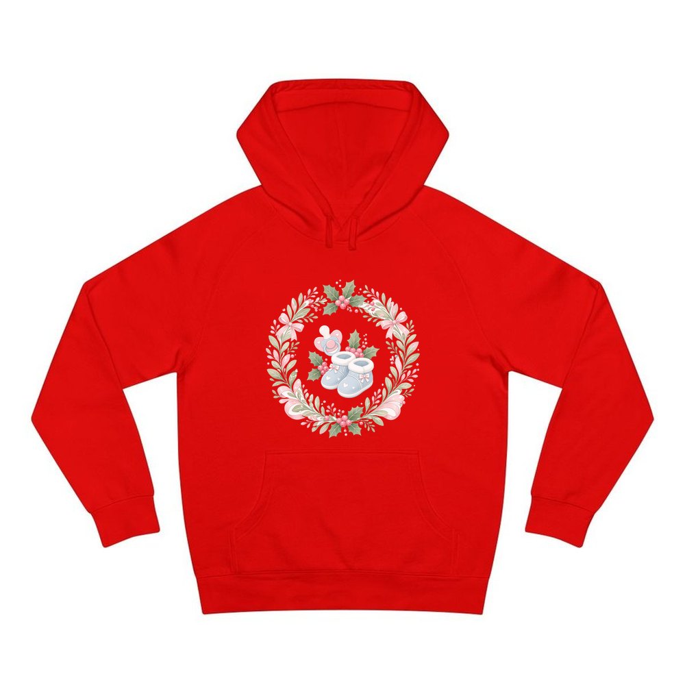 Baby Booties Holly Wreath personalised Christmas hoodie in red