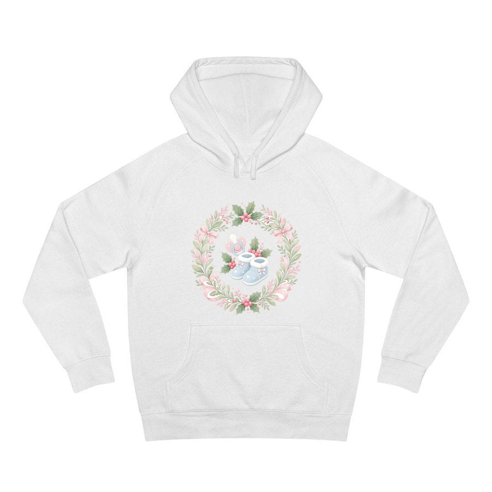 Baby Booties Holly Wreath personalised Christmas hoodie in white