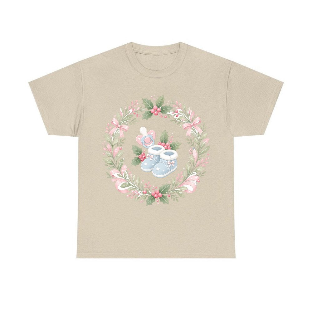 Baby Booties Holly Wreath personalised Christmas T-shirt in sand