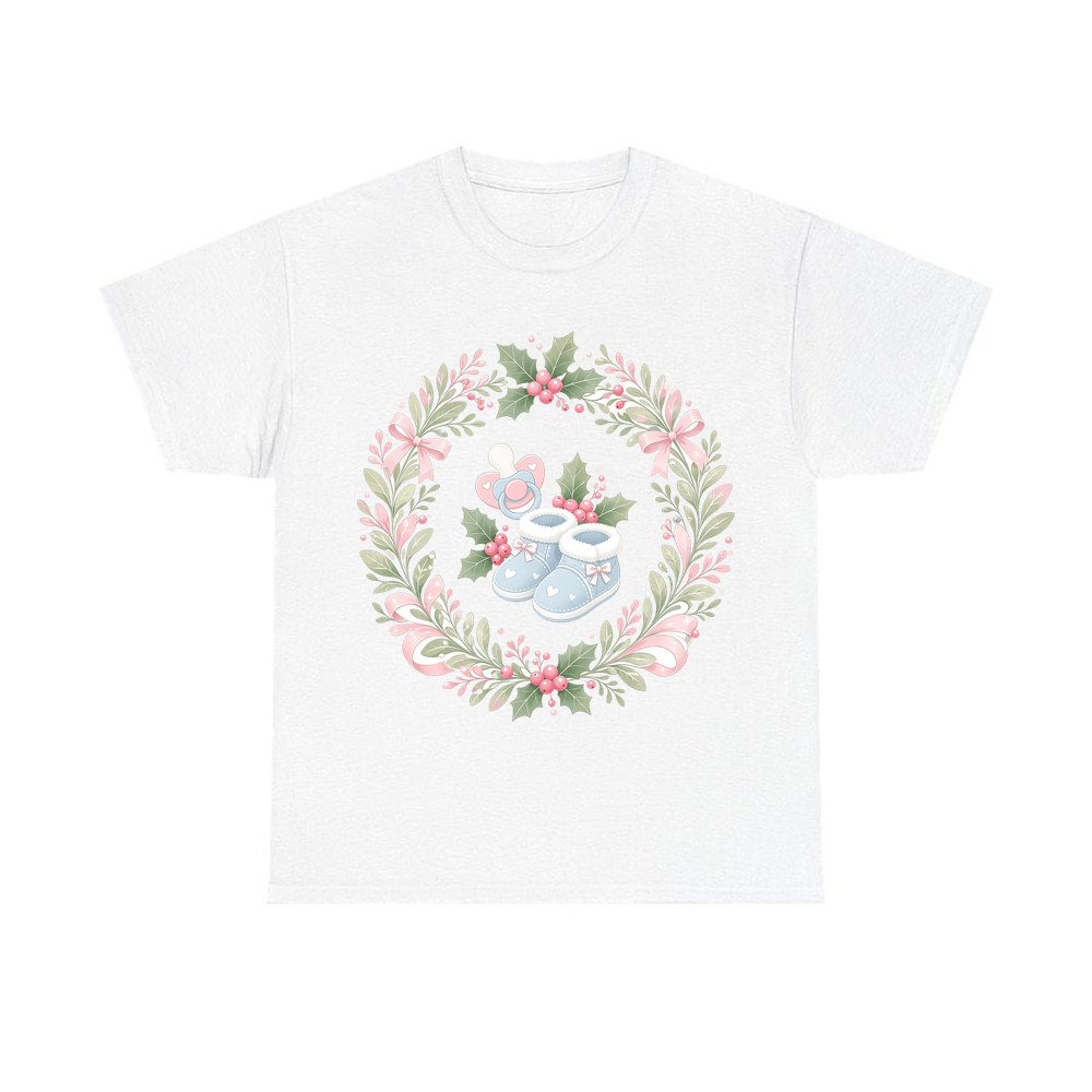 Baby Booties Holly Wreath personalised Christmas T-shirt in white