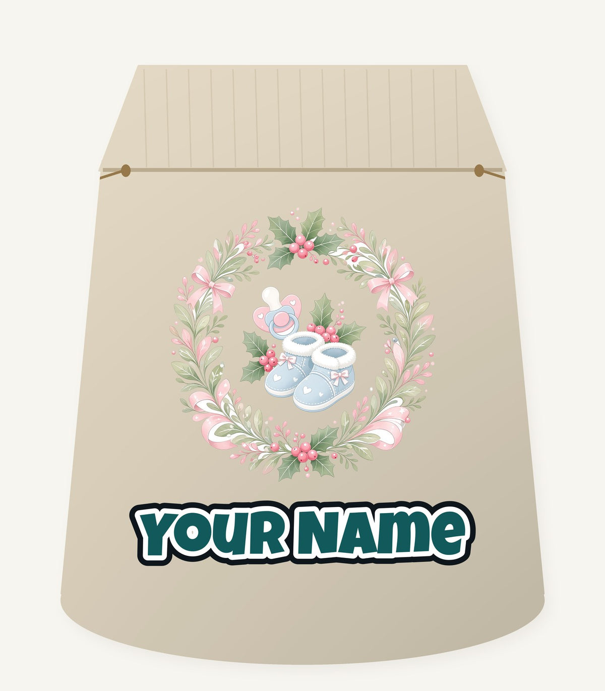Baby Booties Holly Wreath Personalised Santa Sack