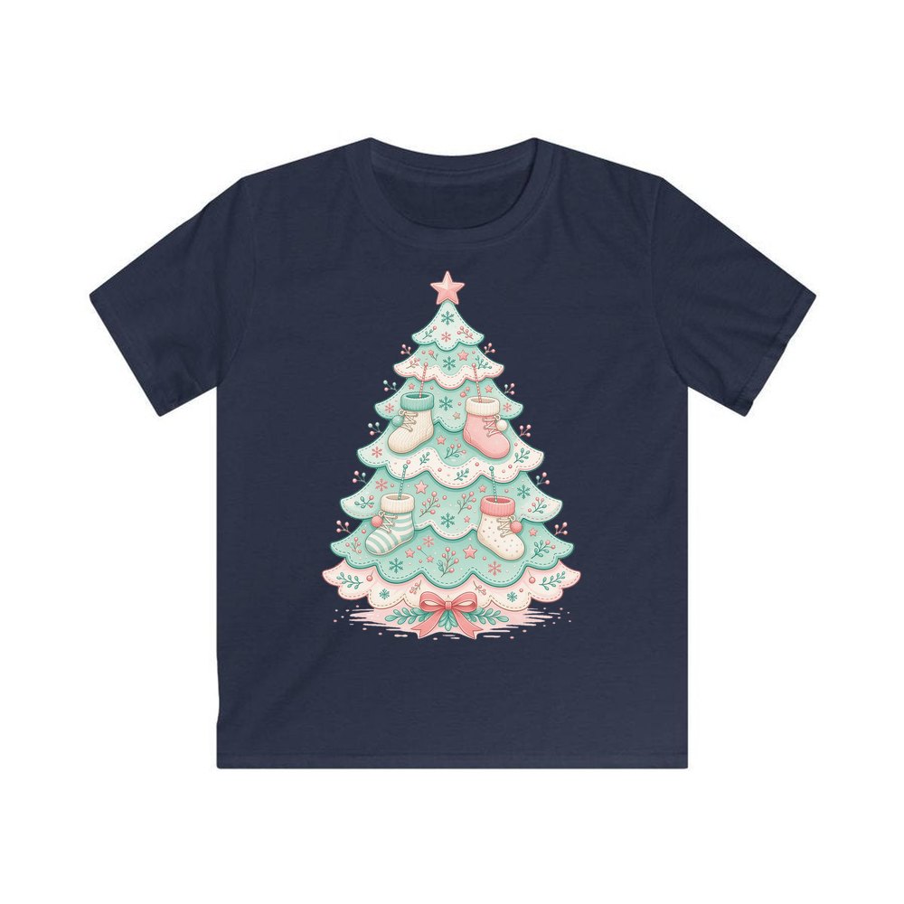 Baby Booties Tree personalised kids Christmas tee in navy