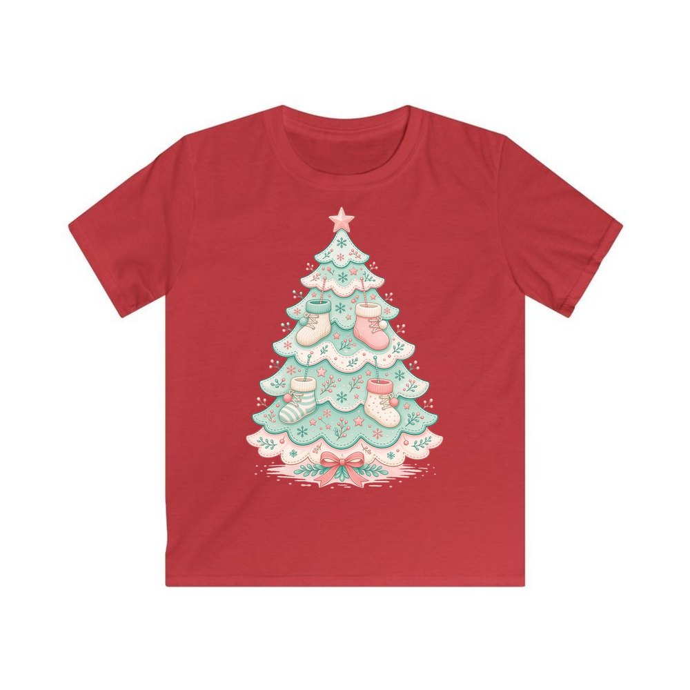 Baby Booties Tree personalised kids Christmas tee in red