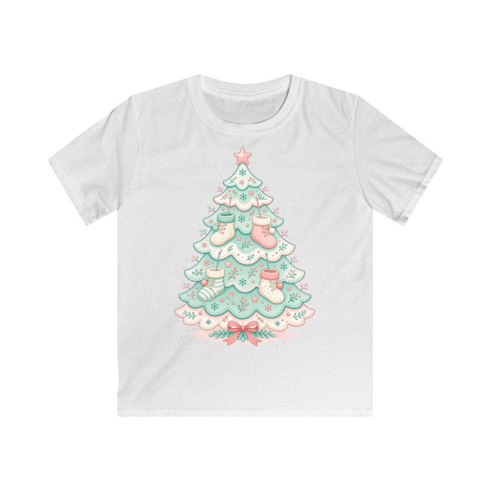 Baby Booties Tree personalised kids Christmas tee in white