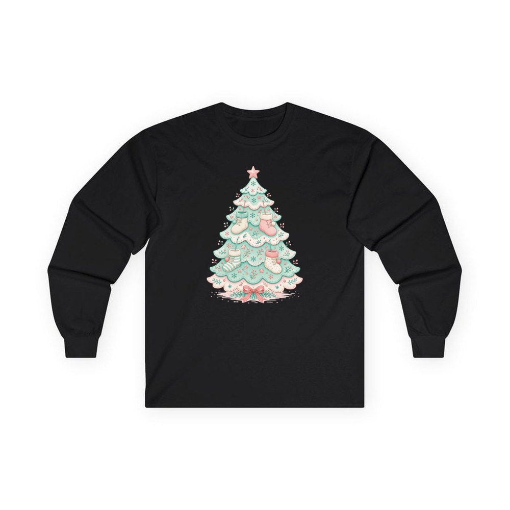 Baby Booties Tree personalised long sleeve Christmas T-shirt in black