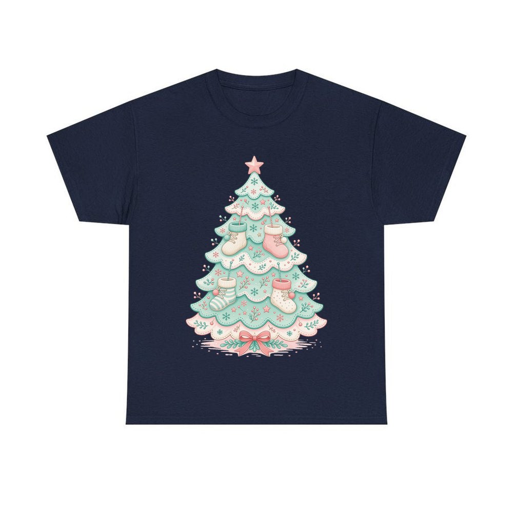 Baby Booties Tree personalised Christmas T-shirt in navy