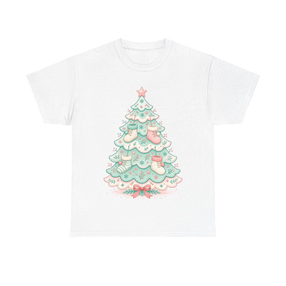 Baby Booties Tree personalised Christmas T-shirt in white
