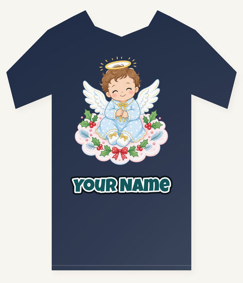 Baby Christmas Angel On Cloud Personalised Kids Tee and Baby Bodysuit