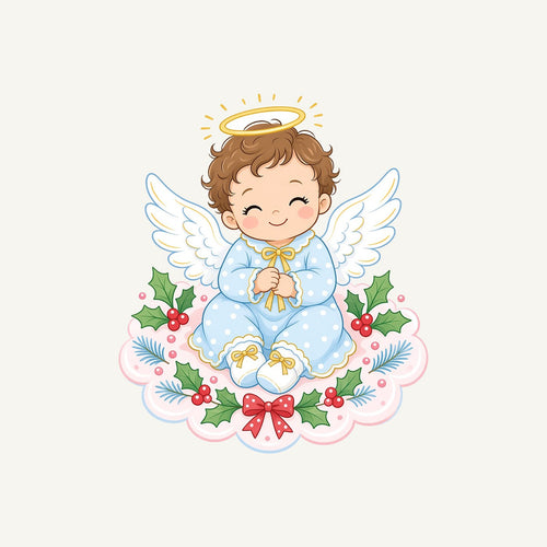Baby Christmas Angel On Cloud Personalised Kids Tee and Baby Bodysuit